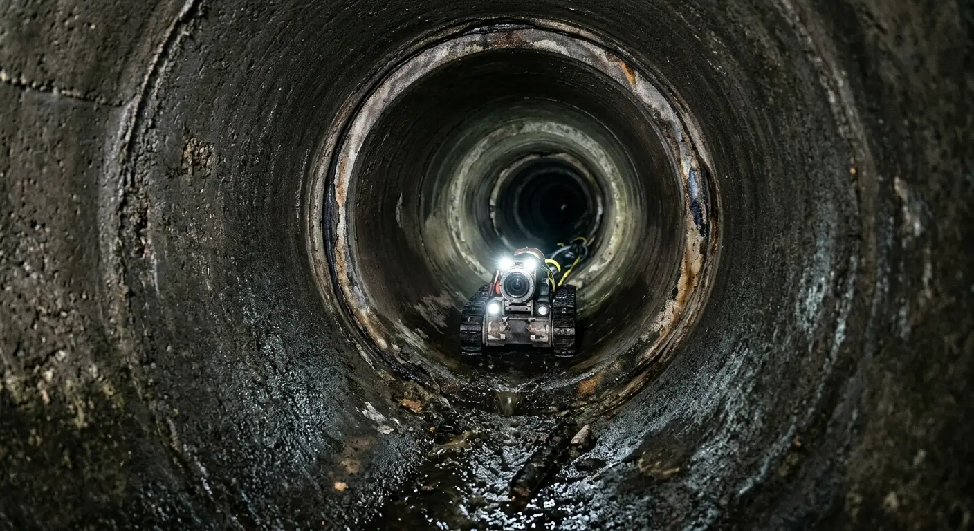 Robotic sewer camera inspecting pipe interior for Sewer Line Cleaning in Savage